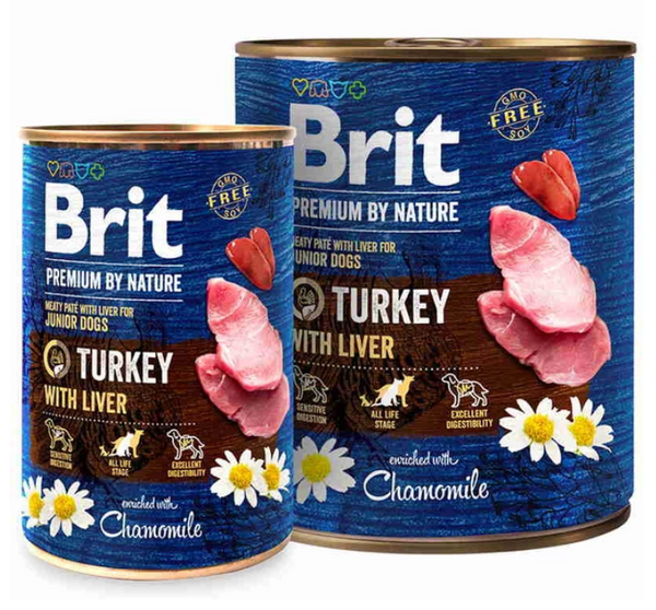 Консервований корм Brit Premium by Nature з індичкою та печінкою для цуценят 800 гр