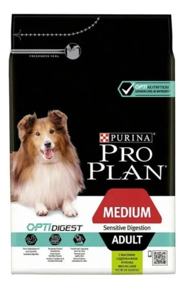 Pro Plan Sensitive Optidigest для дорослих собак середніх порід з чутливим травленням з ягням (3 кг) А21979 фото