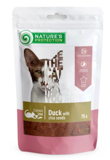 Ласощі для кішок, снеки з качкою та чіа, Nature's Protection snack for cats with duck with chia seeds, 75г А23921 фото