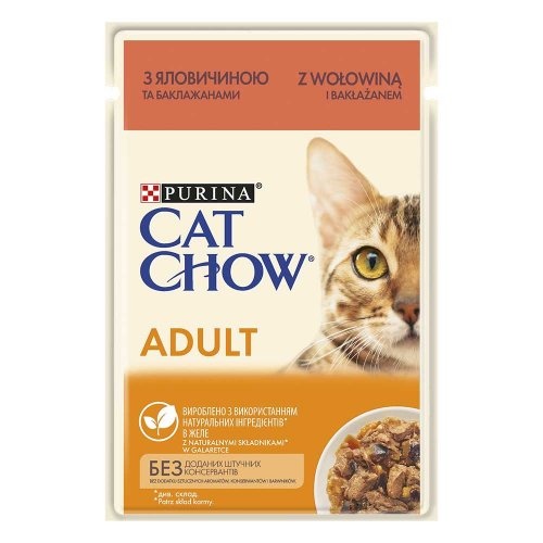 PURINA CAT CHOW (КЕТ ЧАУ). з яловичиною та баклажанами, шматочки в желе 85г