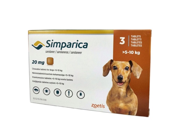Сімпаріка жувальні таблетки для собак 5 - 10 кг від бліх та кліщів (1таблетка)