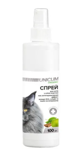 Спрей натуральний Unicum Organic від бліх та кліщів для котів, 100 мл