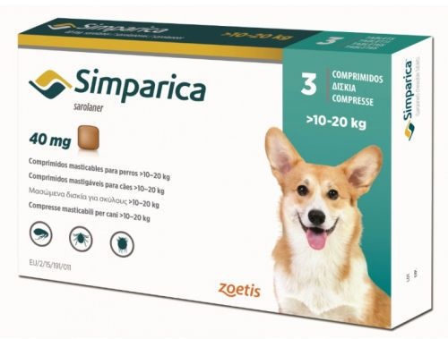 Сімпаріка жувальні таблетки для собак 10 - 20 кг від бліх та кліщів (1таблетка)