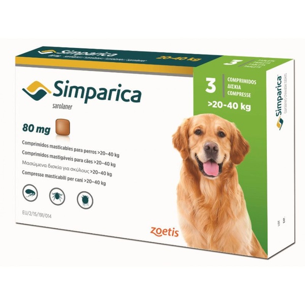 Сімпаріка жувальні таблетки для собак 20 - 40 кг від бліх та кліщів (1таблетка)