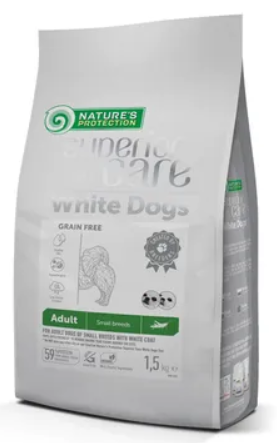 Сухий беззерновий корм для дорослих собак малих порід з білою шерстю Superior Care White Dogs Grain Free with Insect Adult Small Breeds 1.5кг А22600 фото