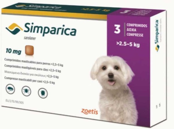 Сімпаріка жувальні таблетки для собак 2,5 - 5 кг від бліх та кліщів (1таблетка)