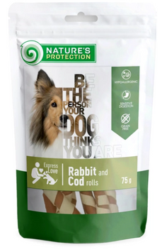 Ласощі для собак, роли з кролика та тріски, Nature's Protection snack for dogs rabbit and cod rolls 75 г А25643 фото