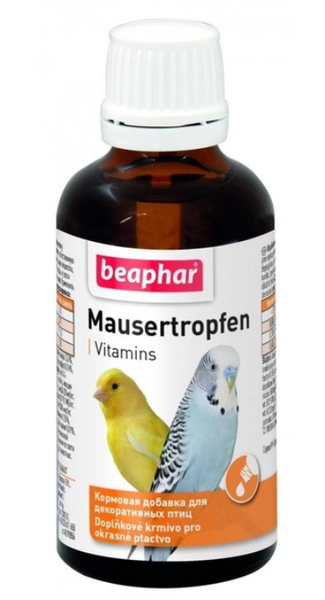 Beaphar Mausertropfen вітаміни для покращення яскравості кольору пір’я птахів, 50 мл А12759 фото