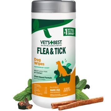 VET`S BEST Flea&Tick Wipes Вологі серветки від бліх та кліщів для собак та котів, 50 шт