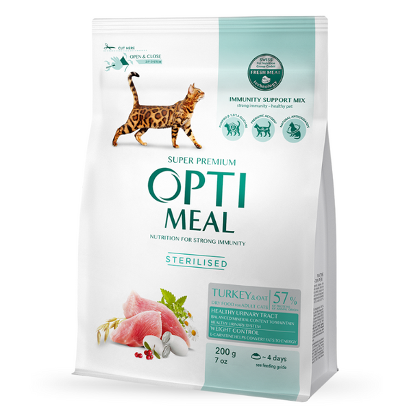 OPTIMEAL™. Повнораціонний сухий корм для стерилізованих кішок та кастрованих котів - індичка та овес