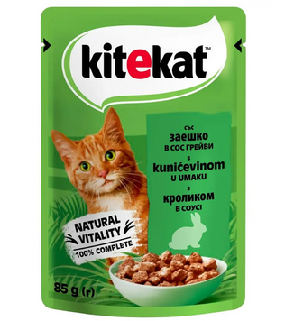 КОРМ ВОЛОГИЙ ДЛЯ ДОРОСЛИХ КОТІВ З КРОЛИКОМ В СОУСІ KITEKAT Д/П 85Г