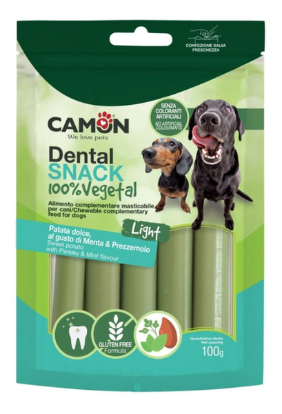 Ласощі для собак Camon Bauveg для зубів з бататом зі смаком петрушки та м'яти 100г А21710 фото