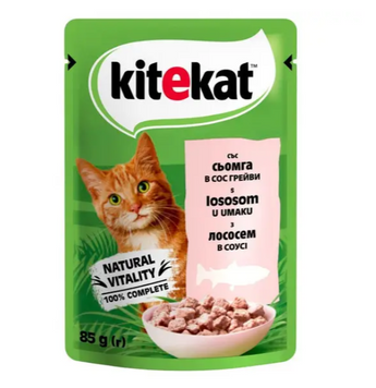 КОРМ ВОЛОГИЙ ДЛЯ ДОРОСЛИХ КОТІВ З ЛОСОСЕМ В СОУСІ KITEKAT Д/П 85Г