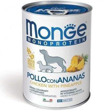 Monge Dog Monoprotein Fruit Chicken with Pineapple &ndash; монопротеїновий паштет з куркою і ананасом для собак всіх порід, 400г А35229 фото