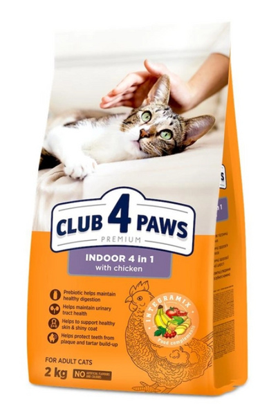 Клуб 4 Лапи Premium Indoor 4 in 1 - сухий корм для дорослих котів з куркою 2кг А25791 фото