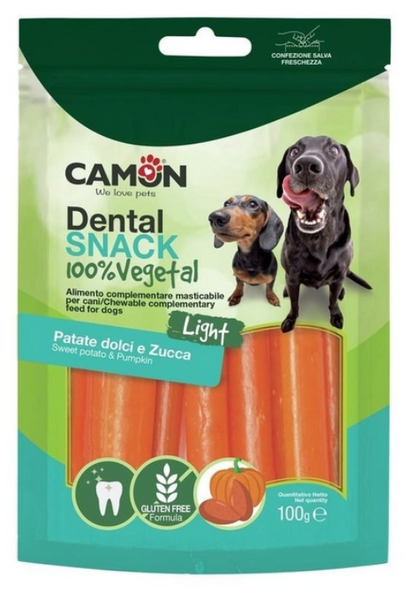 Ласощі для собак Camon Закуска Bauveg для зубів з начинкою гарбузом та бататом 100г