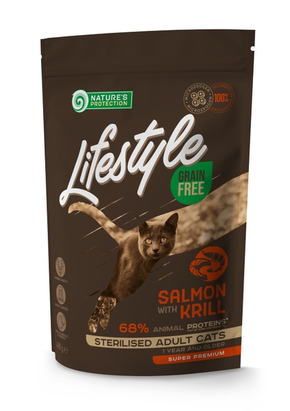 Сухий беззерновий корм для стерілізованих дорослих котів з лососем Lifestyle Grain Free Salmon with krill Sterilised Adult Cat