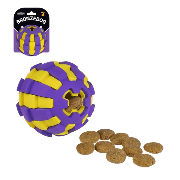 Іграшка для собак Bronzedog Jumble Двошаровий м'яч 8 см фіолетово-жовтий А11347 фото