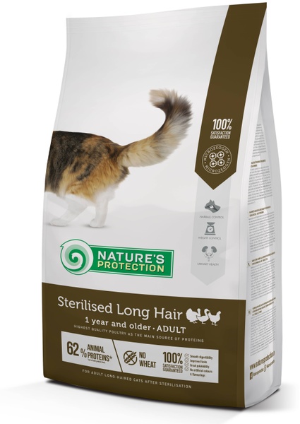 Сухий корм для довгошерстих дорослих котів після стерилізації Nature's Protection Sterilised Long Hair