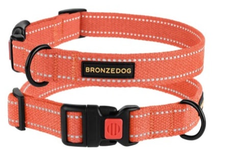 Нашийник для собак BronzeDog Сotton світловідбиваючий брезент, з пластиковою пряжкою оранжевий 16 мм