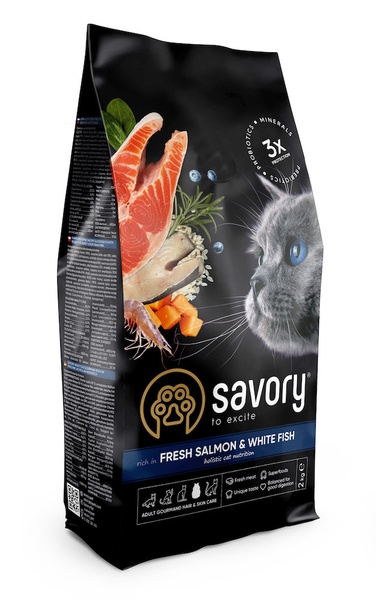 Сухий корм для довгошерстих котів Savory Adult Cat Gourmand Fresh Salmon & White Fish А22519 фото