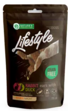 Ласощі для собак, кролячі вуха з качкою, Nature's Protection Lifestyle snacks for dogs, rabbit ears with duck, 75г А23712 фото