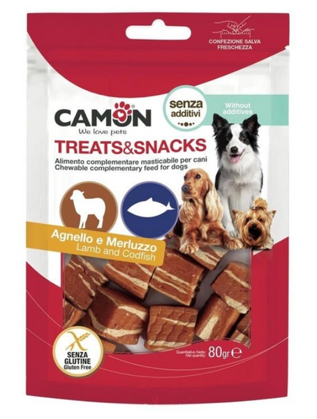 Camon Ласощі для собак Treats & Snacks Кубики баранини і тріски 80грм А25721 фото