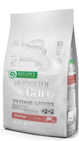 Сухий беззерновий корм для цуценят (стартер) всіх порід з білим забарвленням шерсті Superior Care White Dogs Grain Free Starter All Breeds 1.5кг А23108 фото