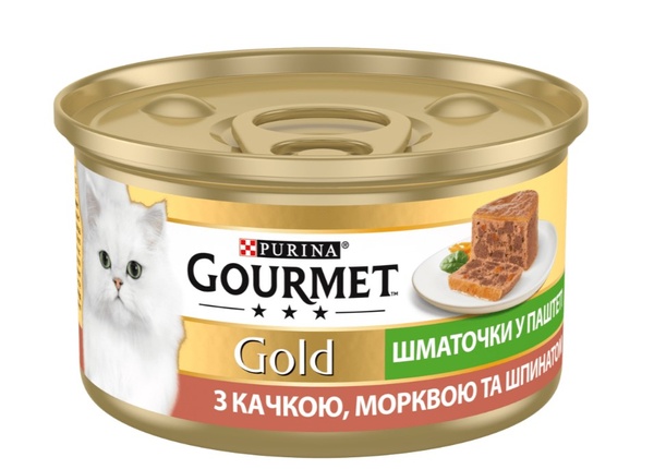 Purina Gourmet Gold Вологий корм для котів з качкою, морквою і шпинатом, шматочки в паштеті 85 г