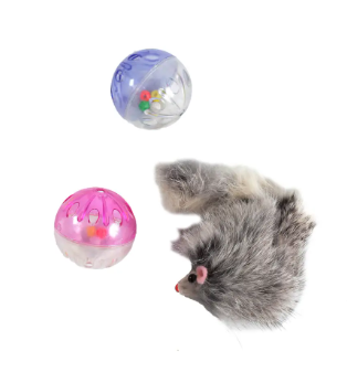Набір іграшок для кішок FOX, (2пласт.кулі+хутро.миша)