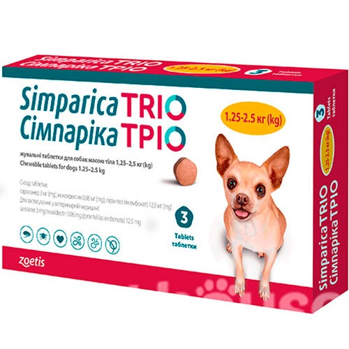 Сімпаріка Тріо таблетки для собак 1,25-2,5кг А13617 фото