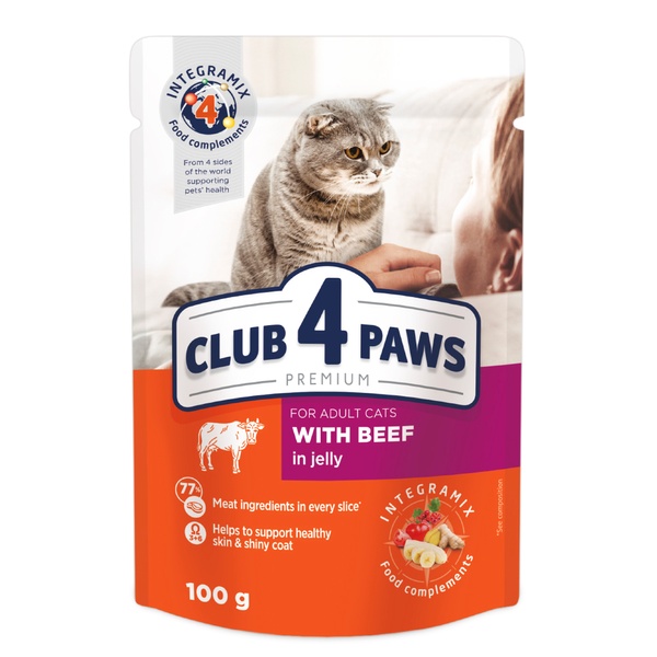 Клуб 4 Лапи Вологий корм з яловичиною в желе для дорослих котів