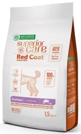 Сухий беззерновий корм для юніорів з рудим забарвленням шерсті, для малих порід Superior Care Red Coat Grain Free Junior Mini Breeds 1,5 кг А23141 фото