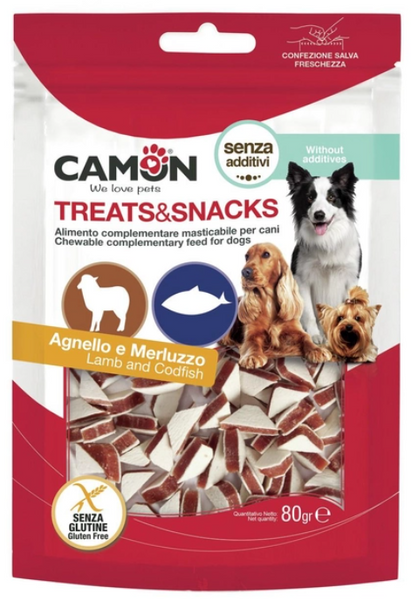 Ласощі для собак Camon Treats & Snacks Трикутники баранини та тріски 80г