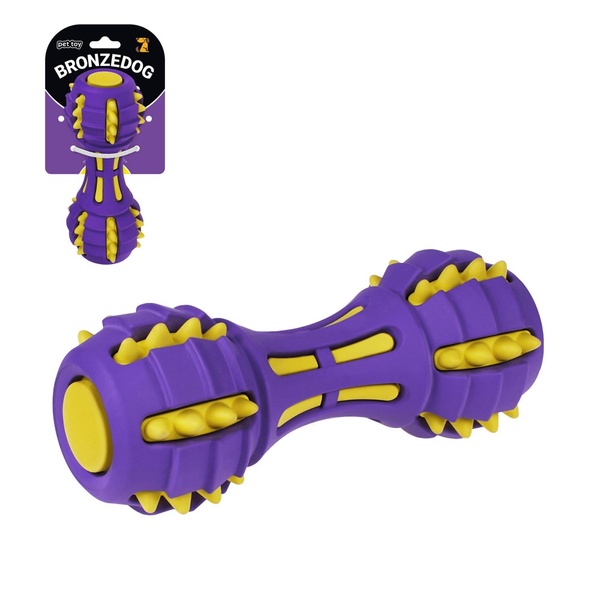 Іграшка для собак Bronzedog Jumble Звукова гантель 17,5 см фіолетово-жовта А11333 фото
