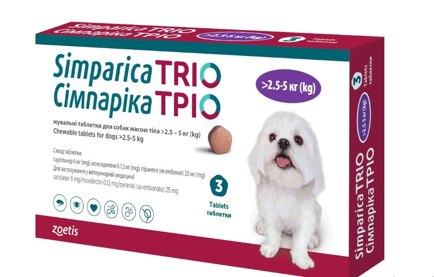 Сімпаріка Тріо таблетки для собак 2,5-5кг А13618 фото